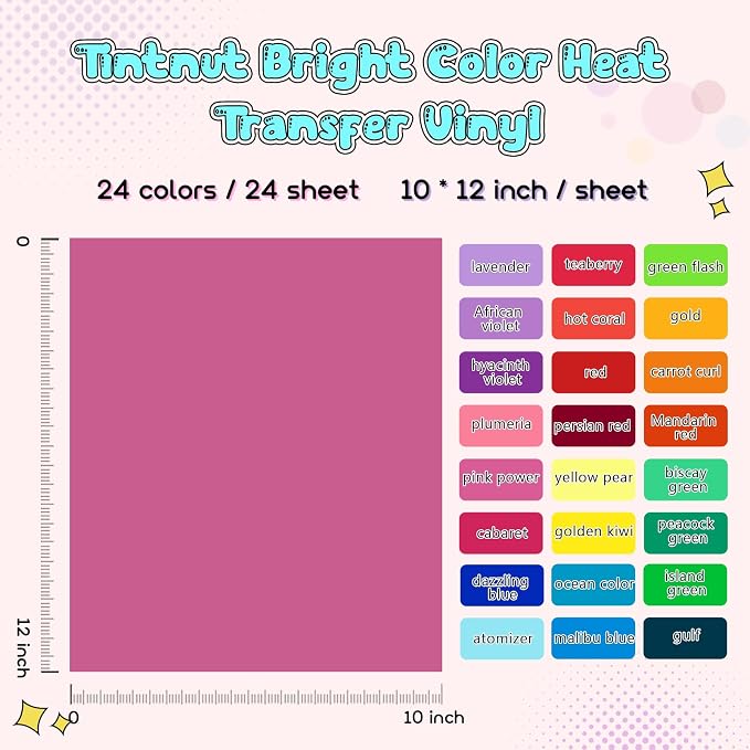 Tintnut Bright Color Heat Transfer Vinyl, 24 Sheets 12×10in Iron on Vinyl | - Image 2