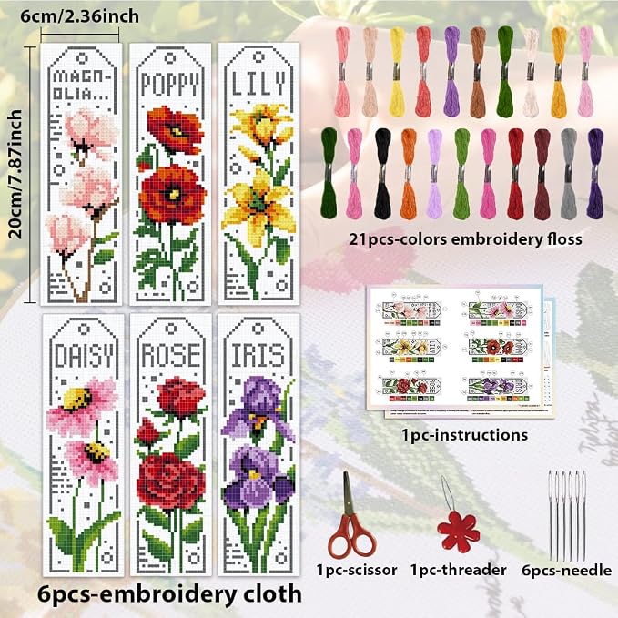 ACRNIGHEET 6PCS Cross Stitch Bookmark Kits - Image 2