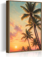 Pastel Sunset Palm Tree Canvas Wall Art Tropical Summer Beach Sunset Painting by HomeifHue