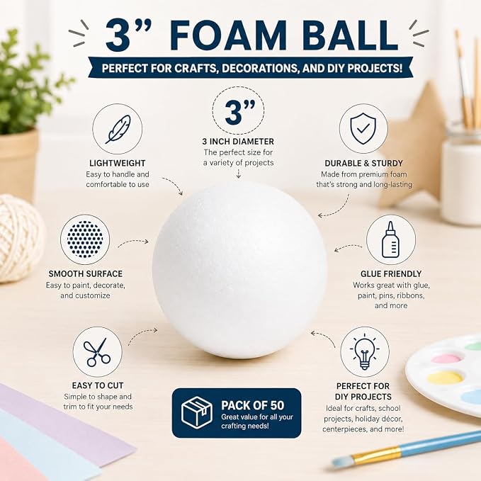 Evershine 50 Pack 3 Inch Craft Foam Ball - Image 3