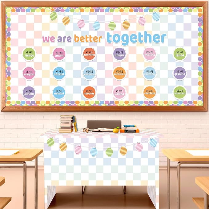 Pastel Rainbow Checkered Bulletin Board Paper Roll Colorful Bulletin Board - Image 3
