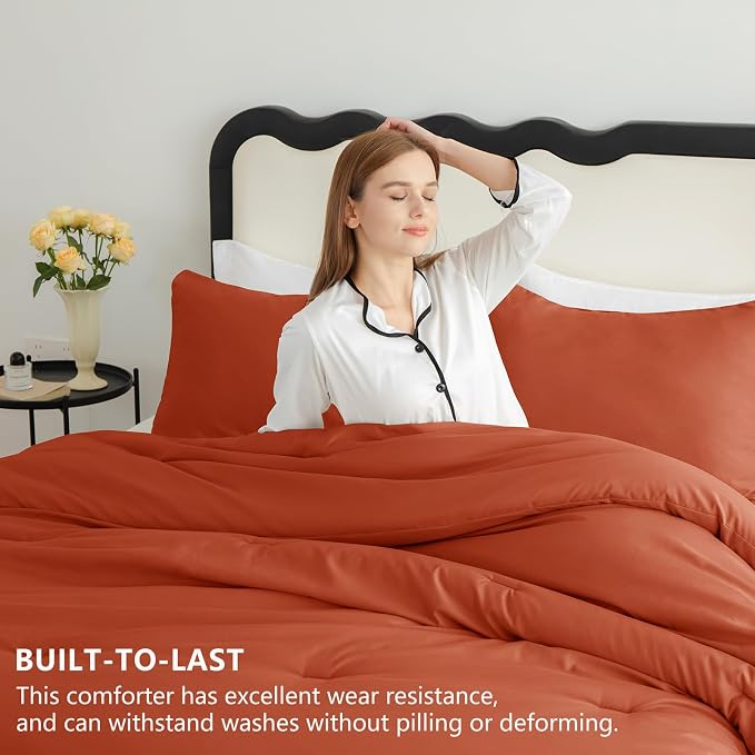 CozyLux Twin Comforter Set Terracotta, 2 Pieces Twin Extra Long Solid - Image 2
