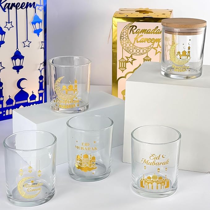 Cinrobiye 12 Pcs Ramadan Mubarak Candle Making Jars 7oz Glass Containers - Image 4
