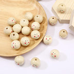 Wooden Beads 1 Inch/25mm Smile Smiley Face Large Hole Round Wooden Beads - Image 3