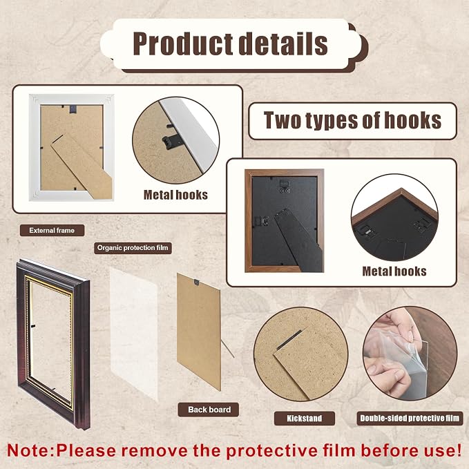 8 Pack Vintage Picture Frames for Wall or Tabletop, 2 Sizes 8x10 & 5x7 Inch | - Image 3