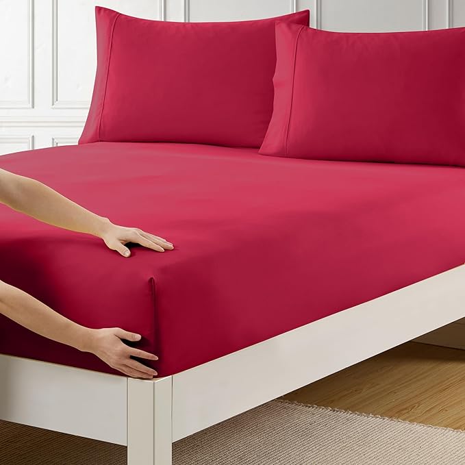 Queen Fitted Sheet Only with Full Elastic & Built in Corner Sheet Straps to by SweetHomeCollection