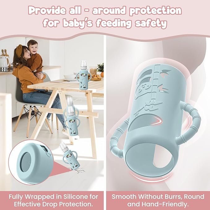 3 PCS Dr Brown Glass Bottles Silicone Sleeves, Compatible with Dr Browns Glass Bottles 4 oz, Anti-Drop Dr Brown Baby Bottles Sleeves with Handles, Heat-Insulating and Easy to Clean