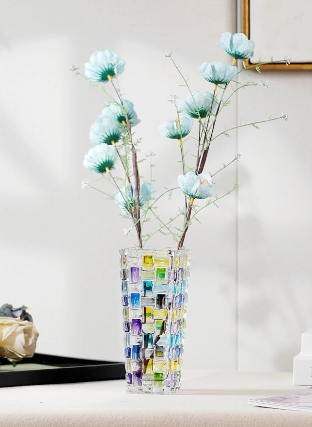 Magcolor Hand Painted Blue Woven Glass Vase -Crystal Flower Vase- 7.7 inch - Image 5