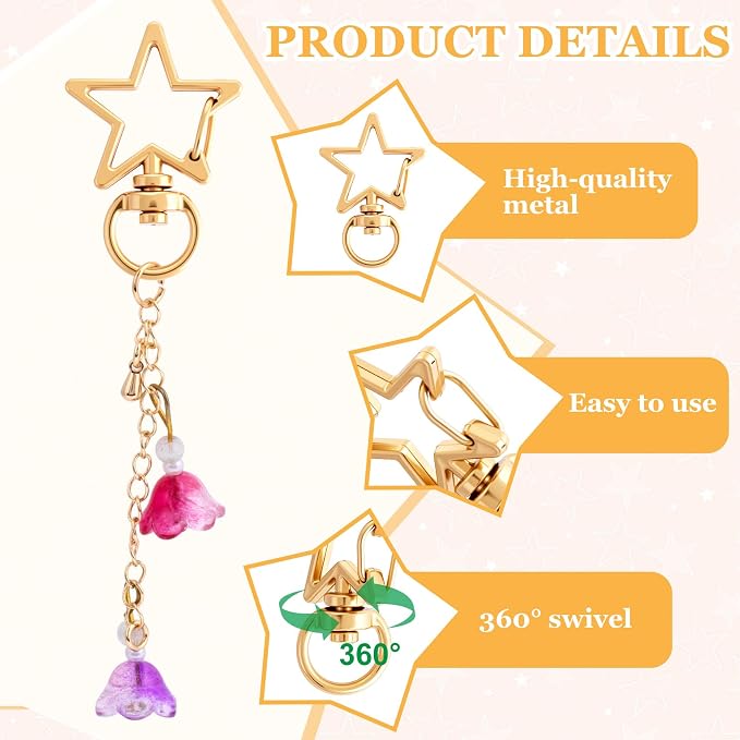 20 PCS Star Swivel Keychain Clasps, Heavy Duty Star Heart Shaped Spring Snap - Image 3
