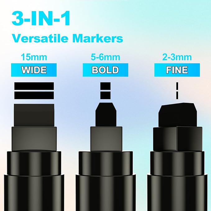 FansArriche Jumbo Poster Markers, 3 Black 15mm Acrylic Paint Markers | - Image 2