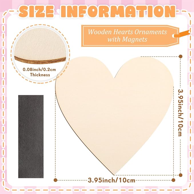 Qunclay 80 Pcs Wooden Heart Magnets - Image 2
