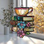 Flower Books Tea Acrylic Suncatcher Window Hanging Bookish Book Lover - Image 4