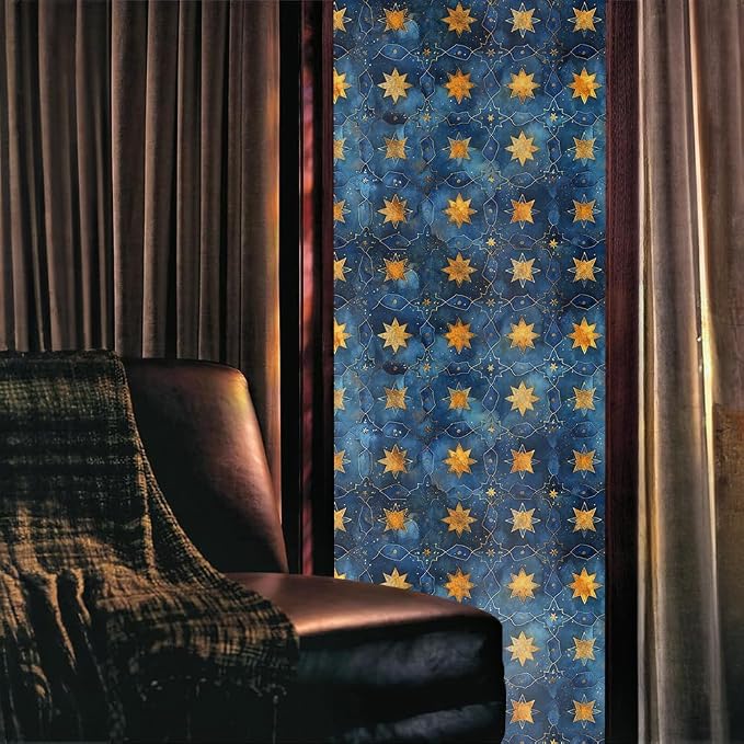 16“x118 Glitter Gold Blue Creative Art Window Films Decorative Window Privacy - Image 2