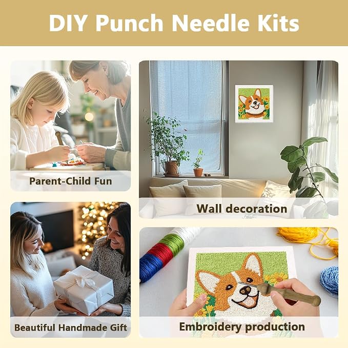 Doodlream Cute Corgi Dog DIY Punch Needle Embroidery Kit - Image 4