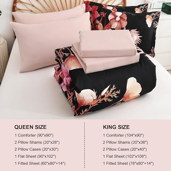 Luxudecor Floral Comforter Set King Size 7 Piece, Elegant Comforter Bedding Set - Image 7