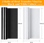 12" x 24ft Heat Transfer Vinyl Rolls, Flasoo 2 Rolls Black and White HTV Iron - Image 3