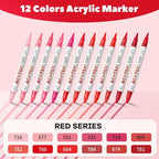 Red Series Acrylic Paint Pens, Water Based 12 Colors Dual Tip Acrylic Paint - Image 2