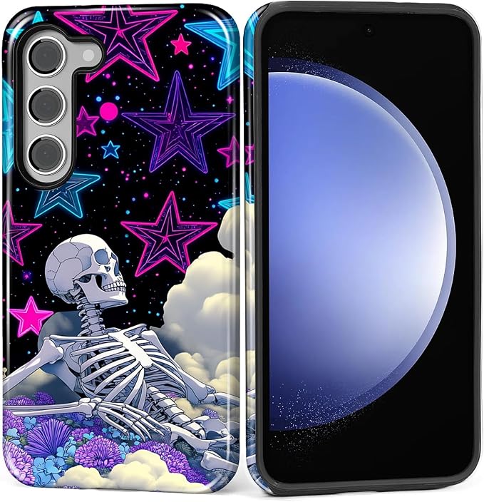 for Samsung Galaxy S23 Plus Case, Skull Star Collage Pattern Glossy 2 in 1 by Teonvpu