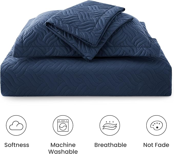 Love's cabin King Size Quilt Set Navy Blue Bedspreads - Image 6