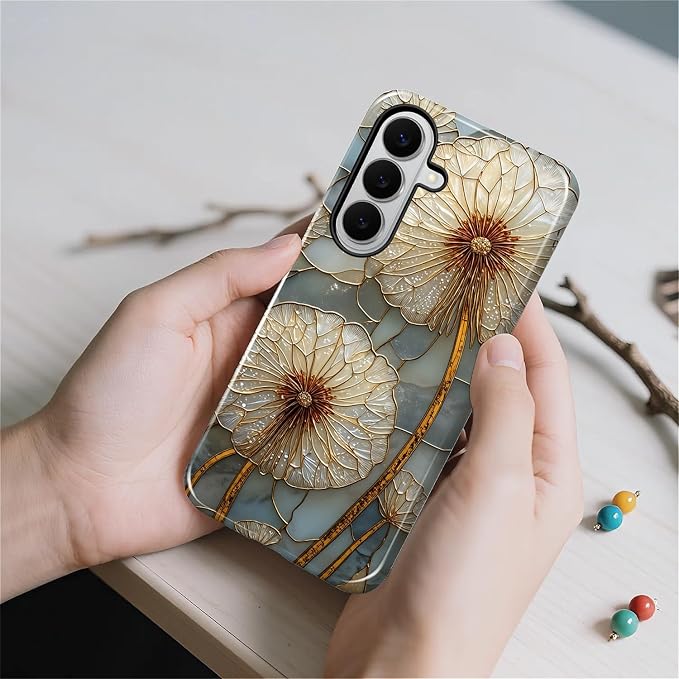 for Samsung Galaxy S26+ Case, Dandelion Stained Glass Pattern Glossy 2 in 1 - Image 4