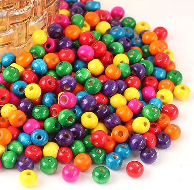 ToBeIT 1000Pcs Colourful Wooden Beads Round Paint Wood Bead 8mm Large Hole - Image 4