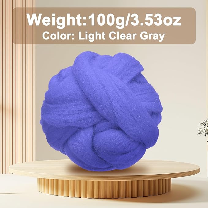 uxcell 3.53oz Wool Roving Yarn, Needle Felting Wool Fiber DIY Craft Needle Wet - Image 2