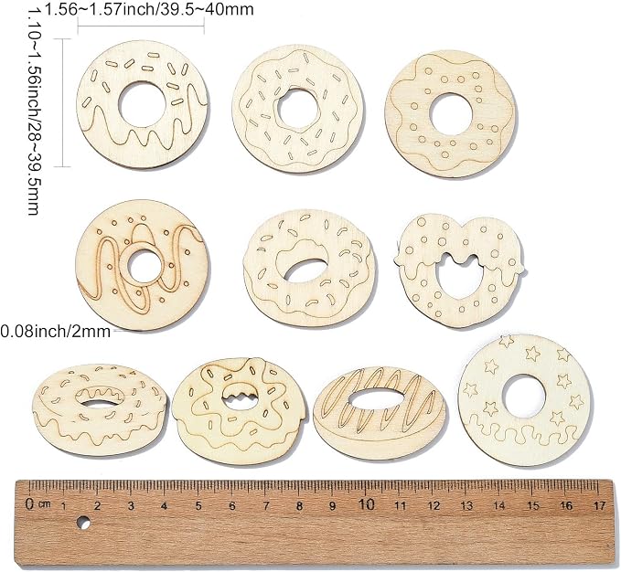 100 Pcs Unfinished Wood Cutouts Donut Wooden Shapes Dessert Wood Crafts - Image 2