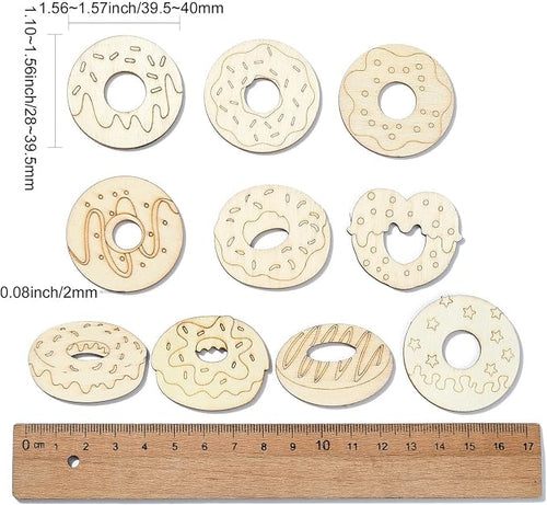 100 Pcs Unfinished Wood Cutouts Donut Wooden Shapes Dessert Wood Crafts - Image 2