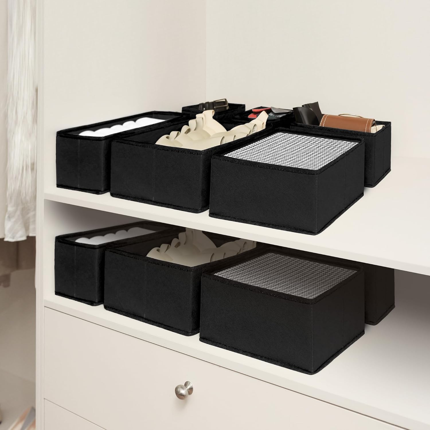 Cupic Cupid Drawer Organizer, Dresser Organizers, Foldabe Drawer Organizer Clothes, Closet Organization and Storage Dividers for Socks, Underwear and Diaper, Set of 6, Black