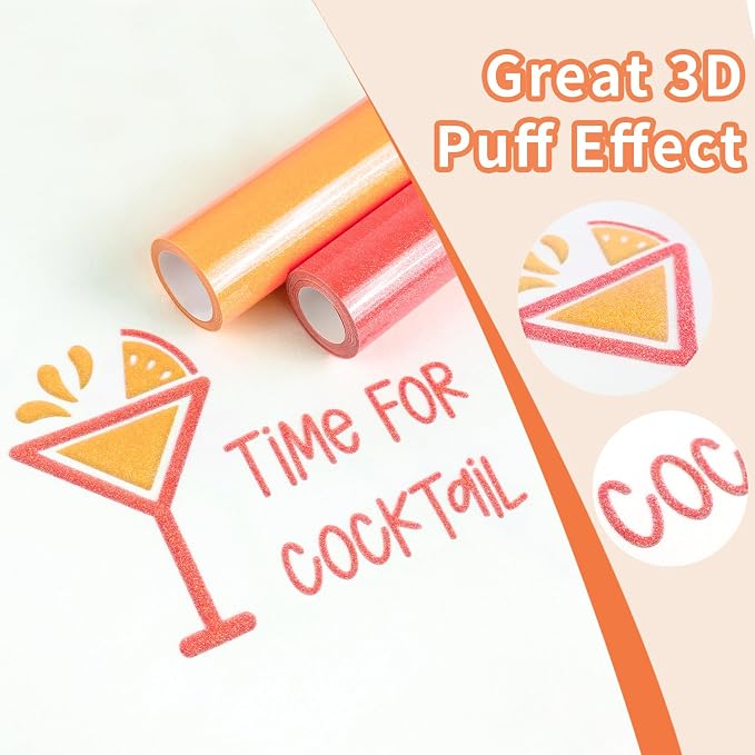 Puff Vinyl Heat Transfer, Neon Orange Puff HTV Iron on Vinyl 12" x 5ft | 3D - Image 4