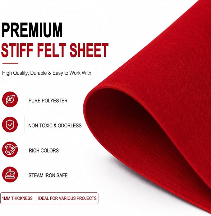 Red Large Felt Fabric 36" x 36", 1mm Stiff Felt Sheet, Nonwoven Fabric - Image 4