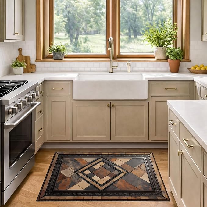 Vintage Geometric Faux Cashmere Non-Slip Rug, 15.7 x 23.6 Inches, Kitchen and - Image 4