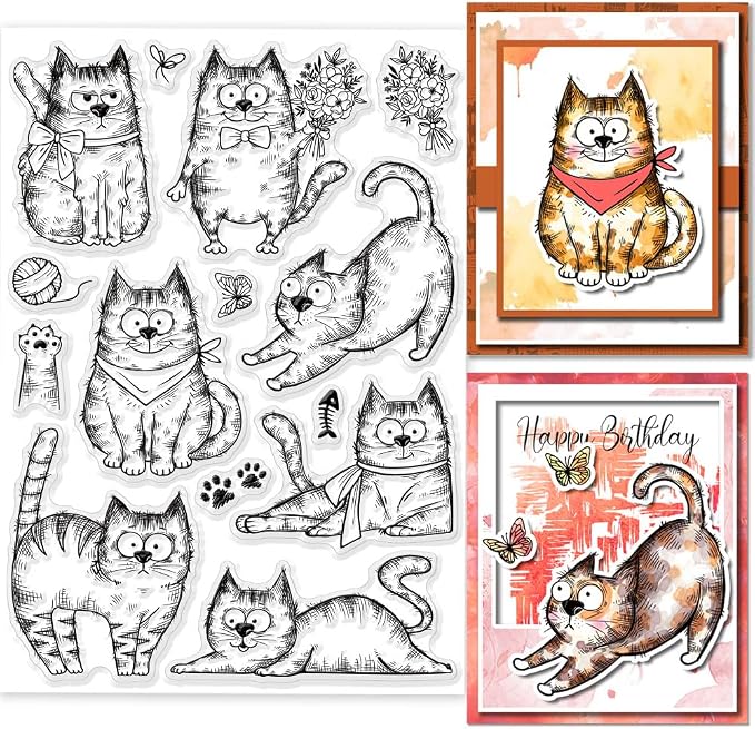 GLOBLELAND 8.3x5.8in Cartoon Flower Cat Clear Stamps by GLOBLELAND
