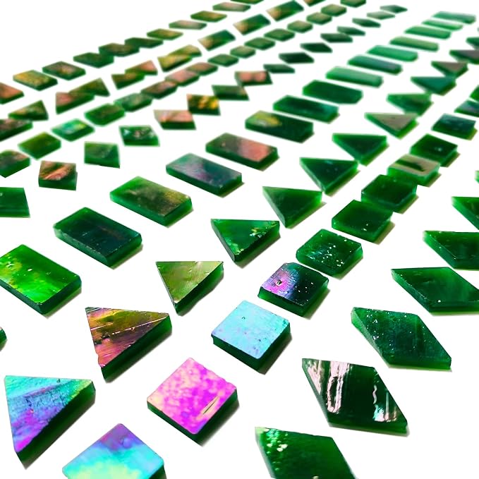 Iridescent Green Mosaic Tiles for Crafts, 280 Pieces Mixed 4 Shapes Stained - Image 4