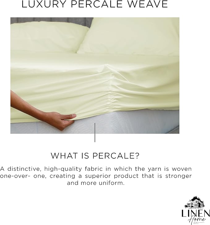 Linen Home 100% Cotton Percale Weave Fitted Sheet, King Size, 1 Deep Pocket - Image 2