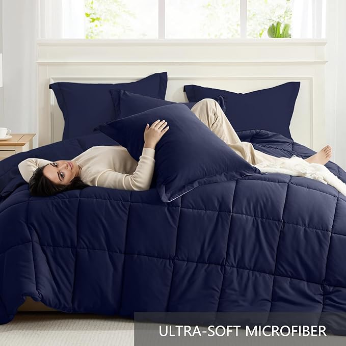 Homelike Moment California King Comforter Set Navy Blue, Lightweight Cal King - Image 5