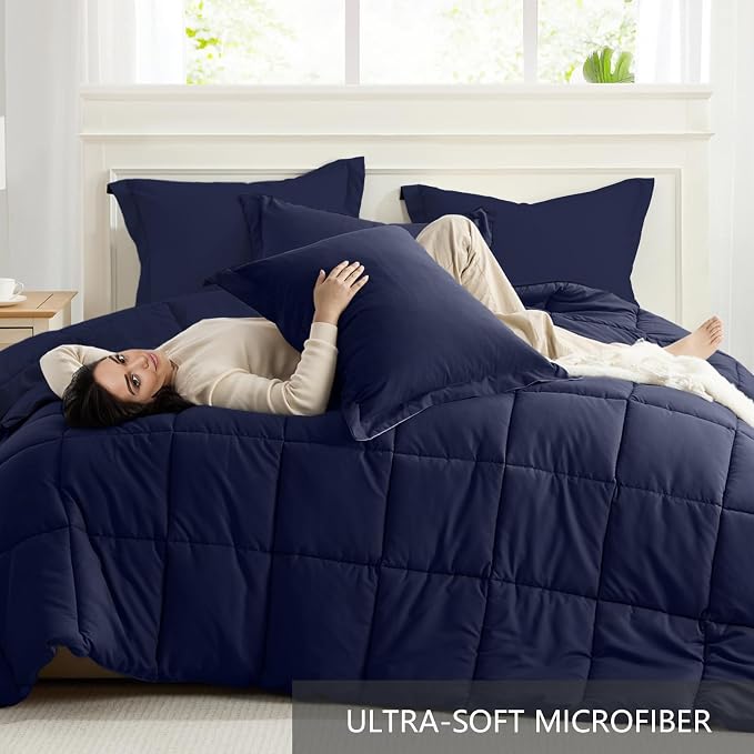 Homelike Moment Twin Comforter Set Navy Blue, Lightweight Comforter Twin Size - Image 5