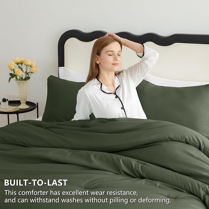 CozyLux Twin Comforter Set Dark Green, 2 Pieces Twin Extra Long Solid - Image 3