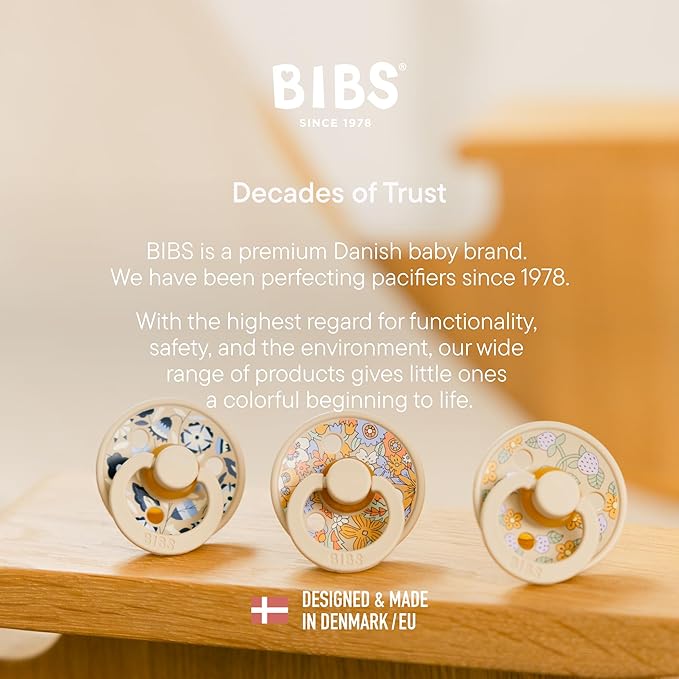 BIBS Colour Liberty Soother 2-Pack, BPA Free Dummy Pacifier, Round Nipple. Natural Rubber Latex, Made in Denmark, Size 2 (6-18 Months), June Blossom Blush Mix