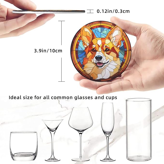 Drink Coaster Set of 6, Corgi Dog Mom Lover Gift, Leather Drink Coasters - Image 3