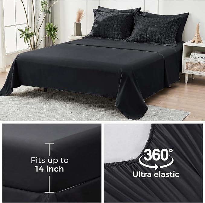HYMOKEGE Black California King Comforter Set Seersucker 7 Pieces, All Season - Image 7