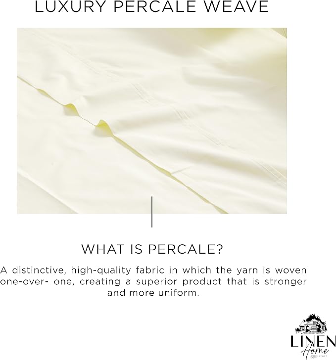 Linen Home 100% Cotton Percale Sheets Full Size, Deep Pocket, 4 Pieces Set - Image 2