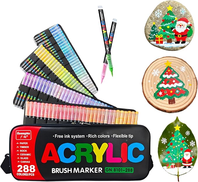 288 Colors Bag Acrylic Paint Markers Set, Soft Flexible Brush Markers by Unknown