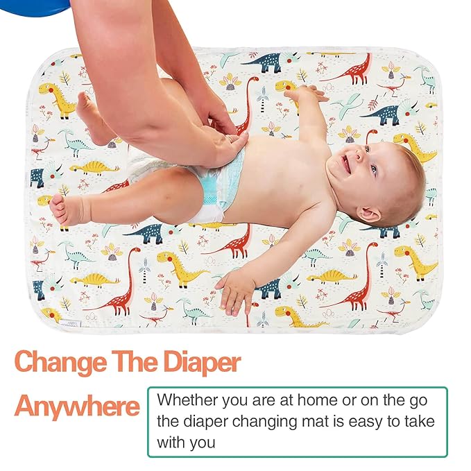 Baby Diaper Changing Pad, 21 5/8" x 31.5" Waterproof Changing Pad Liners - Reusable Soft and Absorbent Portable Changing Mat(Colorful Dinosaur1PCS)
