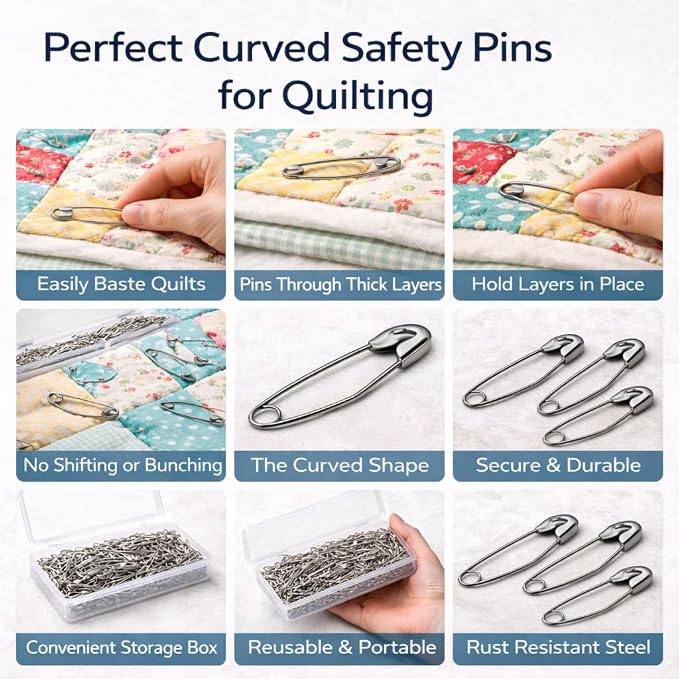 250 PCS 1.5 Inch Curved Safety Pins, Stainless Steel Quilting Pins | Curved - Image 6