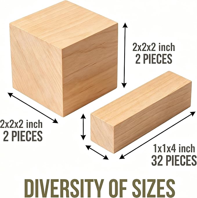 34PCS Basswood Carving Blocks, Soft Unfinished Wood Whittling Blanks in 2 Sizes - Image 2