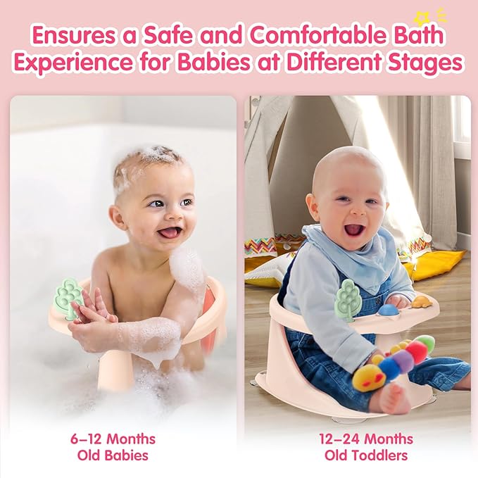 Baby Bath Seat for Babies 6 Months & Up, Non-Slip Bath Seats for Babies Sitting up,Bath tub Seat with Suction Cups,Safe & Comfortable Bath Chair Baby, Pink