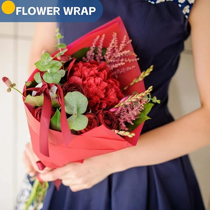 Red Christmas Wrapping Paper, Bouquet Flower Gift Wrap - Image 3