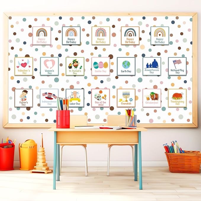 Qyeahkj Boho Dot Bulletin Board Paper Roll Boho Polka Dot Bulletin Board - Image 5