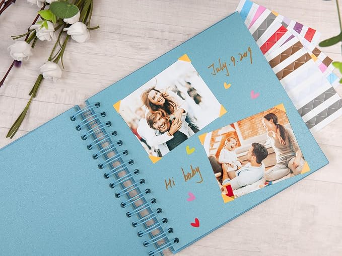 potricher 8 x 8 Inch DIY Scrapbook Photo Album 80 Pages Thick Kraft Blank Blue - Image 3